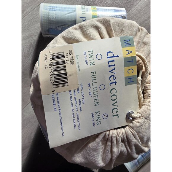 American Pacific King Duvet Cover Set Aqua Marine Plaid Cotton 2 Pillow Shams NO - Picture 3 of 7